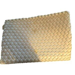 Naghedi Woven Beige Clutch Cosmetic Bag With Zipper Closure
